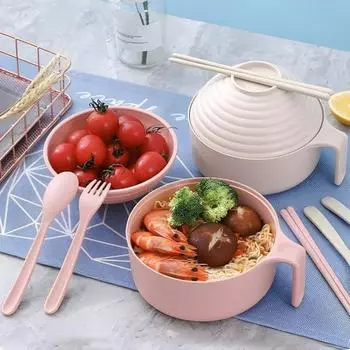 Набор мисок для приготовления рамена в микроволновой печи с палочками для еды, миска для лапши быстрого приготовления рамена в микроволновой печи розовый