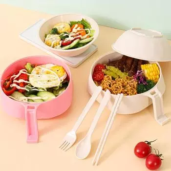 Набор мисок для приготовления рамена в микроволновой печи с ситечком, миски для супа, хлопьев, салата, большая миска для супа, предметы первой необходимости для студенческого общежития зелёный