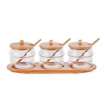 Набор мисок для варенья из боросиликатного стекла Mia из 3 предметов с бамбуковой крышкой