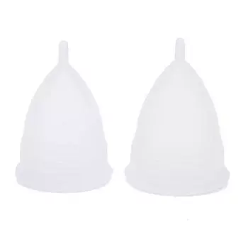 Набор многоразовых менструальных чаш из 2 больших и маленьких мягких силиконовых чашек. белый