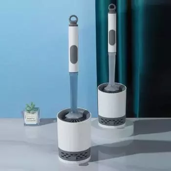 Набор многоразовых туалетных ершиков с моющим средством, настенный с держателем, силиконовая щетка из термопластичной резины для инструментов для чистки углов, аксессуары для ванной комнаты серый