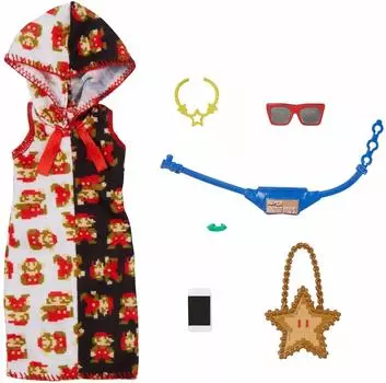 Набор модной одежды для кукол Barbie Storytelling, вдохновленный платьем Super Hoodie, 6 аксессуаров, подарок для детей от 3 до 8 лет, Марио и куклы,