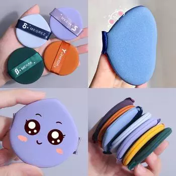 Набор мягких пуховых спонжей. Футляр. Двусторонняя основа с воздушной подушкой. Консилер. Верхняя пуховка для макияжа. Сухая и влажная губка. Инструмент для макияжа без пудры. 7pcs/box