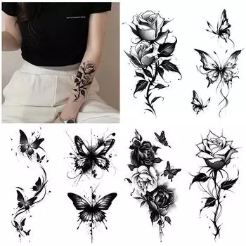 Набор наклеек для татуировки «Бабочка Роза Цветок» из серии «Эмми Блэк» на водную бумагу 114*210MM
