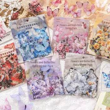 Набор наклеек PET Fantasy Butterfly Shadow Series: Коллаж из цветов, кустов и ландшафтов butterfly белый