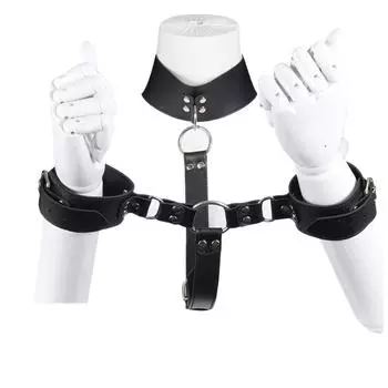 Набор наручников с кожаным воротником на талии: Ограничители бондажа БДСМ для взрослых, фетиш-тренировка и игрушка-манжеты для ролевых игр