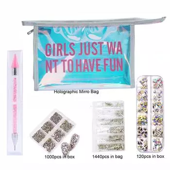 Набор нефиксирующих страз/хрустальное стекло, стразы для горячей фиксации в зеркальной сумке из фольги, маникюрная ручка, аксессуары для дизайна ногтей со стразами серый