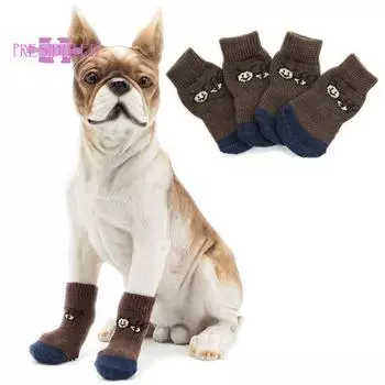 Набор носков для собак с героями мультфильмов — противоскользящие, вязаные, с полосатым принтом, теплые защитные лапы для щенков, товары для домашних животных S