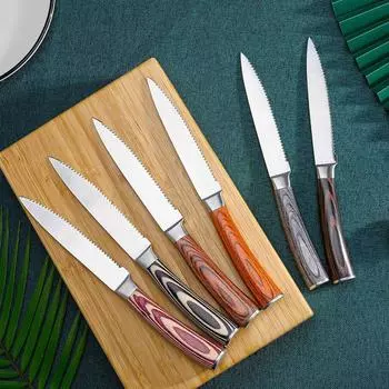 Набор ножей для стейка из 6 предметов, японский нож для стейка из нержавеющей стали Pakka, бамбуковая коробка для хранения с деревянной ручкой