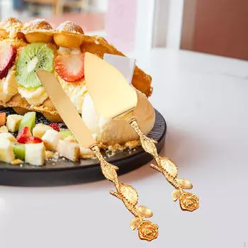 Набор ножей для свадебного торта, элегантная ручка-роза, для резки подарков, золото gold
