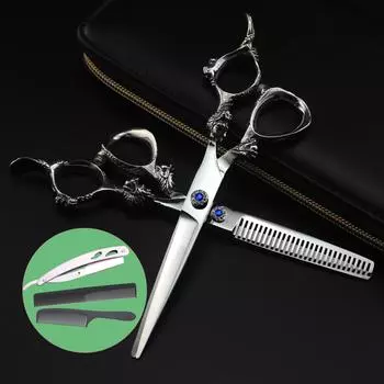 Набор ножниц для волос Sangelar, 6 дюймов, серебро с большим драконом, профессиональные парикмахерские ножницы