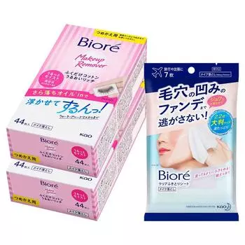 Набор очищающих салфеток Biore Wipe Cotton Moist Rich Moist, 44 сменных листа x 2 бонуса включены + белый