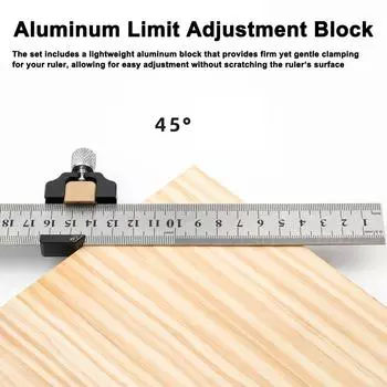 Набор ограничительных линеек для деревообработки, линейка из нержавеющей стали с алюминиевым ограничительным блоком, многофункциональная разноцветный