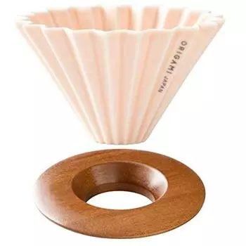 [Набор] ORIGAMI Dripper матовый розовый S (для 1-2 человек) + Держатель для капельницы Деревянный держатель для капельницы