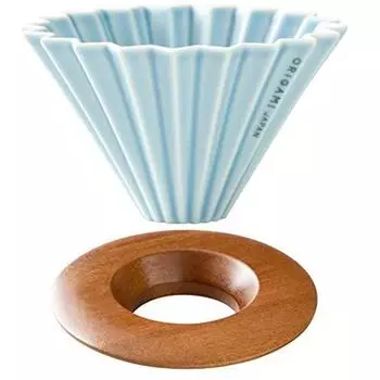 [Набор] ORIGAMI Dripper матовый синий S (для 1-2 человек) + Держатель для капельницы Деревянный держатель для капельницы