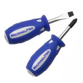 Набор отверток MichaelPro Stubby из 2 шт. эргономичной рукоятки из двух материалов MP002040 1/4 1/2 со шлицем, #2 1/2 Phillips, |