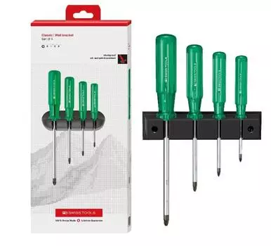Набор отверток PB SWISS TOOLS Classic Handle Phillips Posidriver с держателем в бумажной коробке, 4 предмета 243.CBB