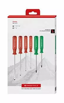 Набор отверток PB SWISS TOOLS из 6 предметов с классической ручкой в бумажной коробке (прорезной/позитивный привод) 1568.CBB