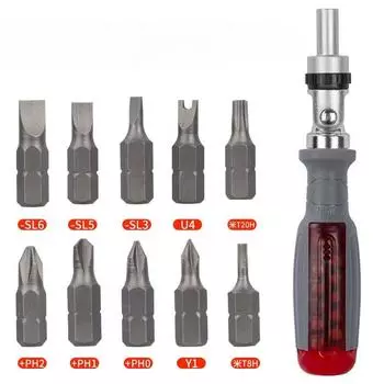 Набор отверток с многоугольным храповым механизмом 10 в 1, включая крестообразные, плоские и другие типы головок — прочные, простые в использовании, для домашнего и промышленного использования 10 in 1
