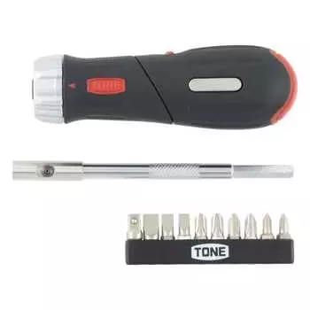 Набор отверток с трещоткой TONE RD10S для вставки бит и 6,35 мм (1/4 ) Черный Содержимое 12 предметов