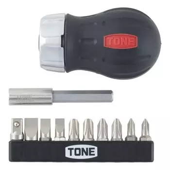 Набор отверток TONE Ratchet Stubby Driver RSD10S, вставка бит, черный цвет, 12 предметов и 6,35 мм (1/4 ) СОДЕРЖАНИЕ чёрный