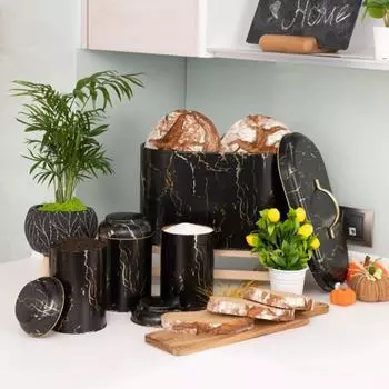 Набор овальных хлебниц, 4 шт., мраморно-черный