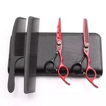 Набор парикмахерских ножниц черный красный, расширенный дизайн, регулировка поворота Like picture Big Bag set чёрный/красный