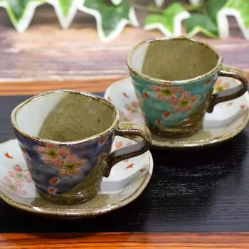 Набор парных кофейных чашек и блюдец Kutani ware цветущая вишня стильная керамическая посуда бренда сделано в Японии и