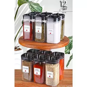 Набор Passion Home из 12 квадратных баночек для специй с крышками, ложкой и этикеткой, 300 мл - Набор для специй