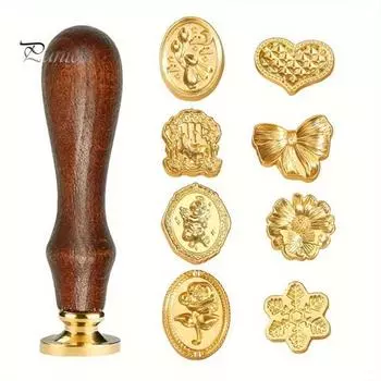 Набор печатей из воска Головки печатей из воска с деревянной ручкой Несколько узоров Набор печатей из воска для писем, поздравительных открыток, подарков, украшений B