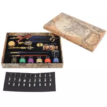 Набор перьевых ручек в европейском стиле, британский ретро-лак, штамп, смоченный в воде, набор перьевых ручек с королевский синий