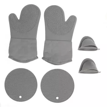 Набор перчаток-прихваток для духовки, предотвращающих скольжение, термостойкие перчатки для выпечки с подставкой для кастрюли для микроволновой печи