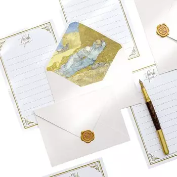 набор писем moin moin канцелярские принадлежности письмо Ван Гог 8 листов 6 конвертов 6 форм для сургуча пухлые наклейки art x gold line полный 2203ltrs17 + +