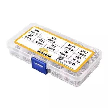 Набор плоских шайб, 648 шт., стальные шайбы 304, шайбы для тела, ассортимент 9, размеры 2–12