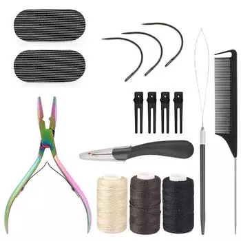 Набор плоскогубцев для наращивания волос, набор инструментов для наращивания шитья, полиэфирная нить, вспарыватель швов, петля для укладки волос, расческа для хвоста
