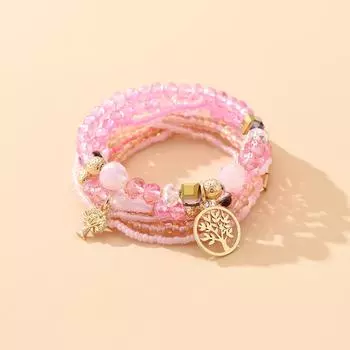 Набор пляжных браслетов в стиле бохо. Браслет из бисера. Браслет-манжета. Комплект ювелирных изделий для девочек. розовый