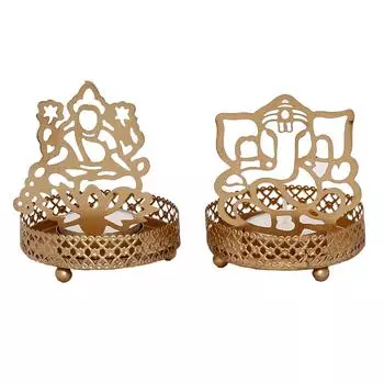 Набор подсвечников Ганеша и Лакшми (2 шт), Ganesha and Laxmi Shadow Tea Light Holder Set, eCraftIndia