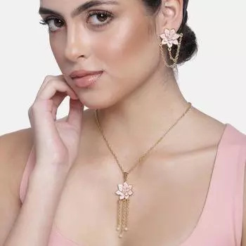 Набор подвесок-капель Estele с позолоченными цветочными лепестками и стразами и жемчугом