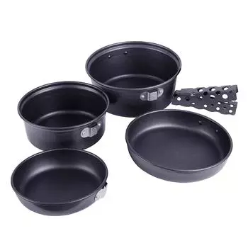 Набор походных тарелок и сковородок с антипригарным покрытием для походов, пикника и приготовления пищи, сверхлегкий портативный чёрный