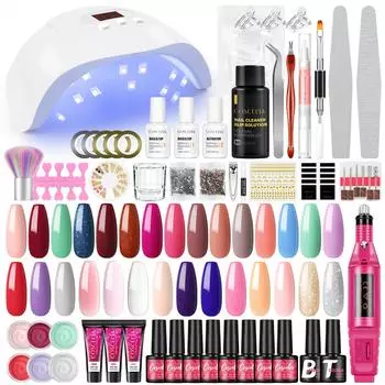 Набор полигелей COSCELIA 36 Вт, светодиодная лампа для ногтей, 3 шт., гель для быстрого наращивания ногтей, набор гелей для наращивания ногтей, 20 цветов, гель-лак для ногтей с фрезой, маникюрный набор