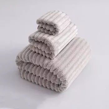 Набор полотенец из кораллового флиса Быстросохнущий Разных размеров Банные Лицевые Ручные полотенца Мягкие Впитывающие для Дома Путешествий Душа 3pcs серый