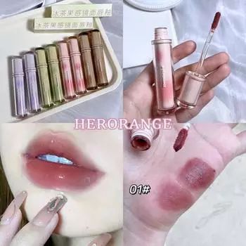 Набор помад Iced Tea Mirror Lip Glaze Water Gloss Прозрачная желейная жидкая помада Женская косметика для макияжа, 1 шт., 09 01 HERORANGE