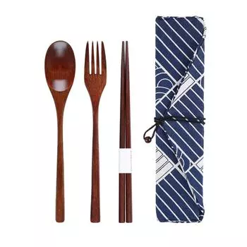 Набор портативных моющихся многоразовых полирующих школьных палочек для еды, вилок, ложек, столовых приборов с сумкой для хранения