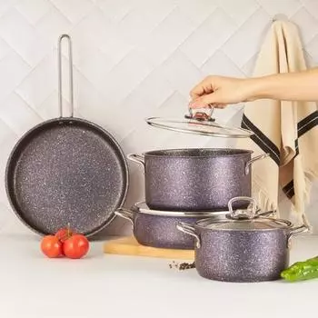 Набор посуды Biogranit Steel Plus из 7 предметов фиолетовый