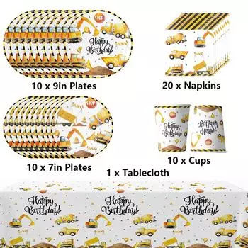 Набор посуды для инженерных транспортных средств, 51 шт., включает в себя тарелки, чашки, салфетки, скатерть