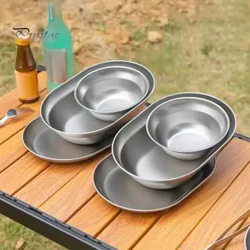 Набор посуды для кемпинга, набор тарелок, аксессуары для приготовления пищи, нержавеющий полированный, легко чистящийся набор посуды для кемпинга C
