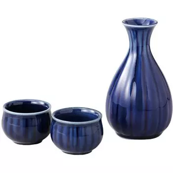 Набор посуды для сакэ Tokkuri Ochoko Set x 140 мл. Посуда для сакэ в форме баклажана и темно-синего хризантемы. Горячее сакэ. Холодное сакэ. Фарфоровая посуда Mino. Сделано в Японии.