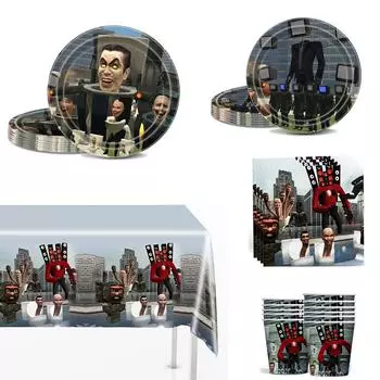 Набор посуды для унитаза Skibidi, 51 шт., включает тарелки, чашки, салфетки, скатерть