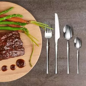 Набор посуды из 24 предметов из нержавеющей стали включает вилки, ножи, ложки, набор столового серебра на 4 зеркала 24pcs set серебряный