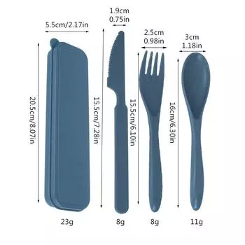 Набор посуды из пшеничной соломы, 3 шт., нож, вилка, ложка, студенческая портативная посуда синий